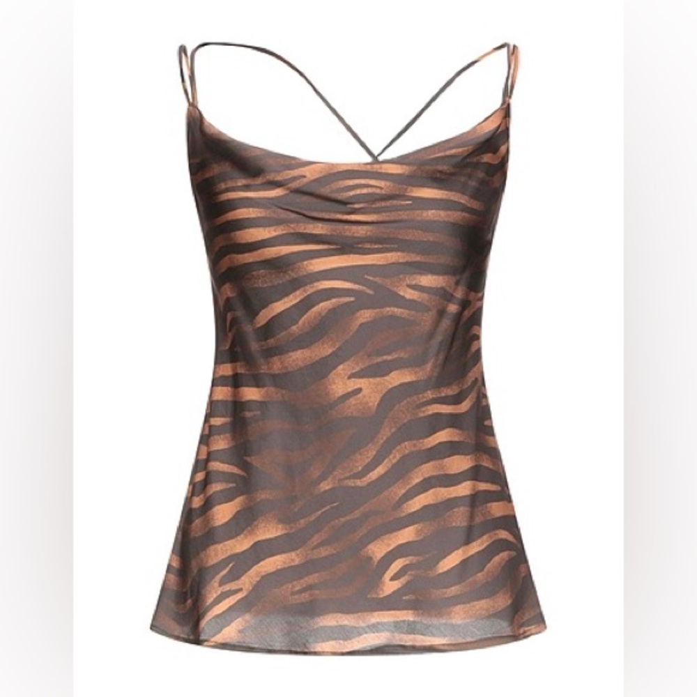 Vicolo Tiger Print Satin Cowl Neck Top